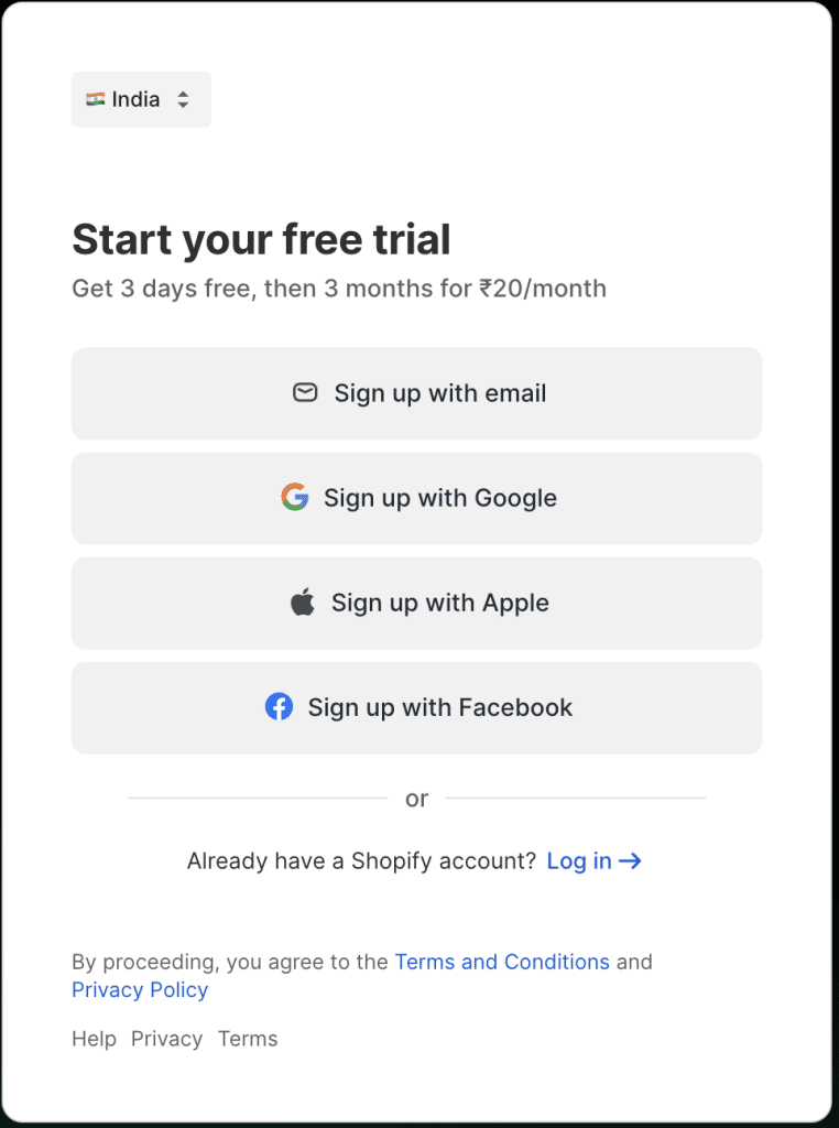 shopify signup
